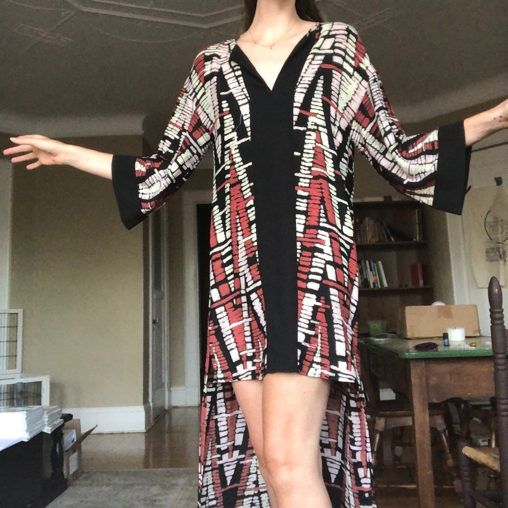 BCBG MAXAZRIA printed high-low 3/4 sleeve dress